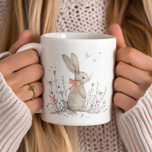 Cottagecore Bunny Mug: Vintage Floral Rabbit Coffee Cup