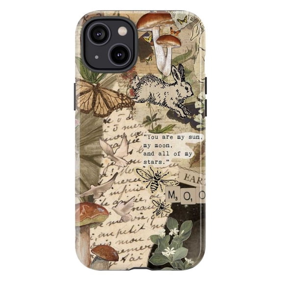 Cottagecore Bunny & Mushroom Phone Case to iPhone 16 15 14 13 12 11 Pro Max – Nature Aesthetic with Quote, Moth, Bees & Wildflower Phone Cover