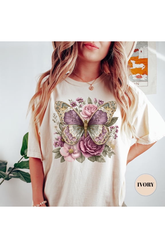 Cottagecore Butterfly T-Shirt, Bohemian Aesthetic Attire, Cute Boho Top, For Her, Nature Lover Tshirt, Womens Clothing, Moth Shirt TSHIRT All Size S-5XL