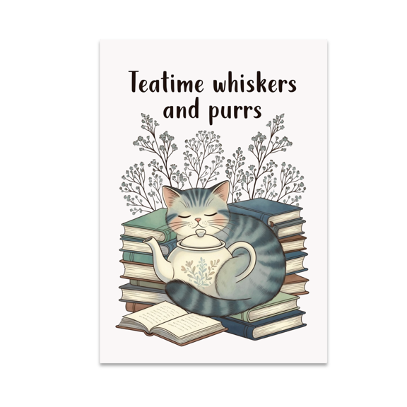 Cottagecore Cat Teatime Whiskers - Cat Lover - 13x19 Poster Print