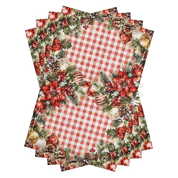 Cottagecore Christmas Kitchen Towels Dish Towel Pack of 4 Red Gingham Pine Branch Wreath Baubles Soft Dish Cloth Set Absorbent Dishcloth for Drying Dishes, Hand Towels 18 x 28 Inches