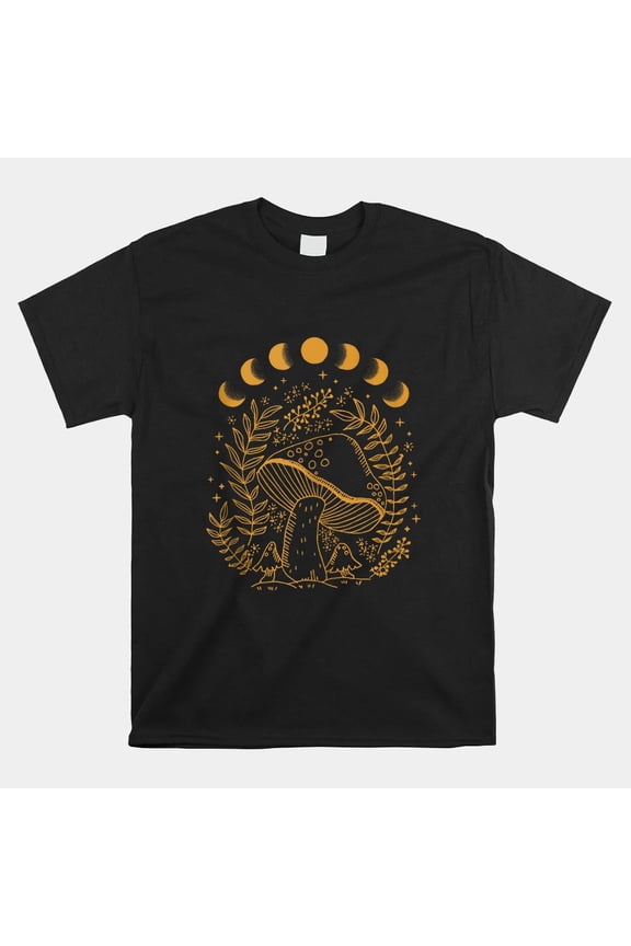 Cottagecore Dark Academia Aesthetic Mushroom Moon Witchy Botanical Shroom Unisex T-Shirt, S-5XL