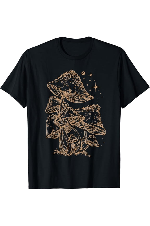 Cottagecore Dark Academia Aesthetic Mushroom Moon Witchy T-Shirt Size S-5XL