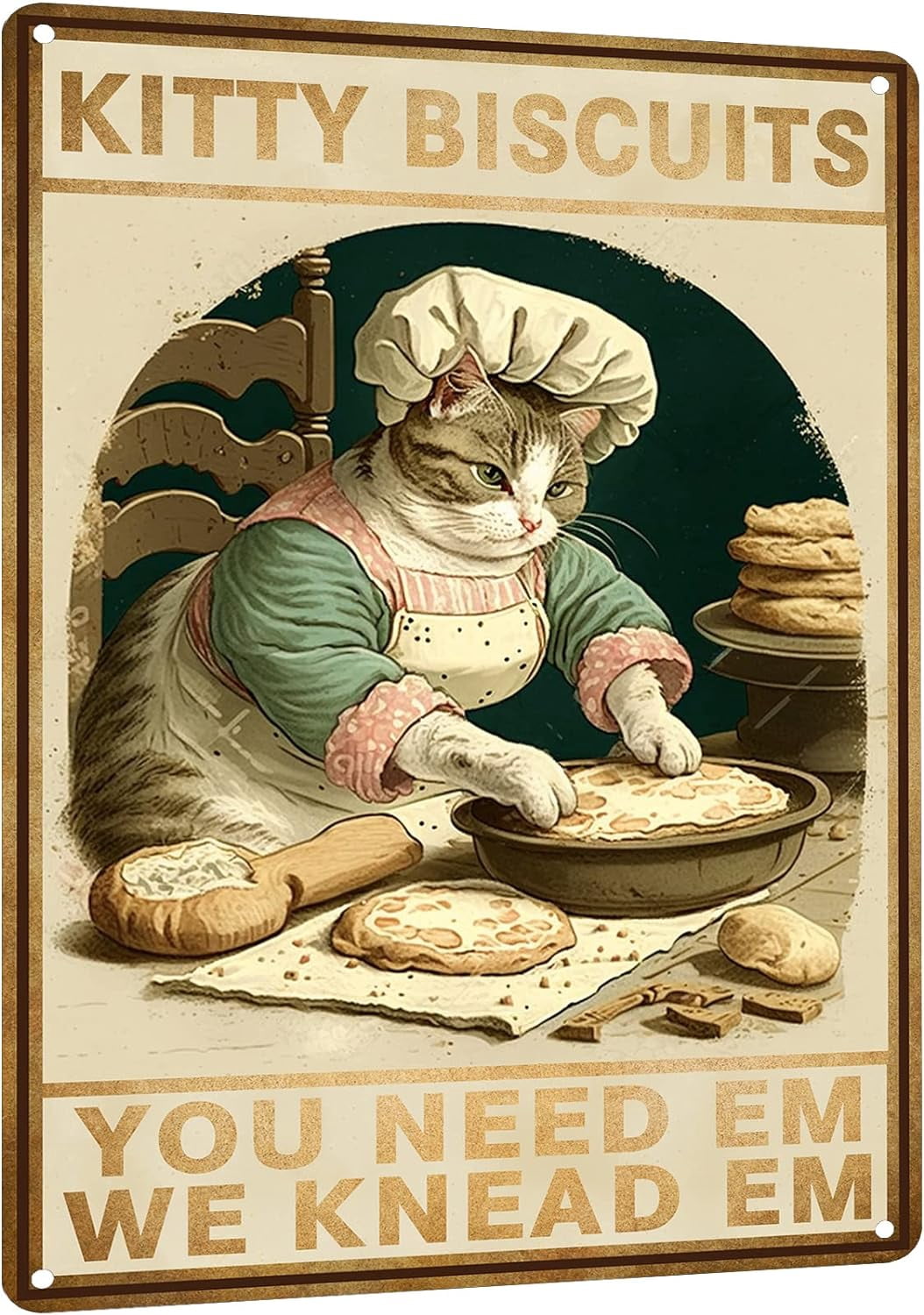 Cartello In Metallo Vintage 20x30 Cm 'Kitty Biscuits We Knead Em' | Decorazione Da Parete Per Casa, Giardino, Cucina O Ufficio | Regalo Divertente