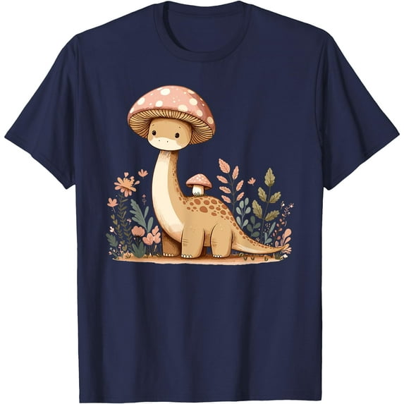 Cottagecore Dinosaur Mushroom Aesthetic Cute Brachiosaurus Unisex T-Shirt for Men Women Kids Toddler,Navy Color,Size M