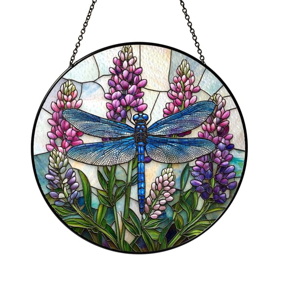 Cottagecore Dragonfly Floral Stained Glass Style Window Decor