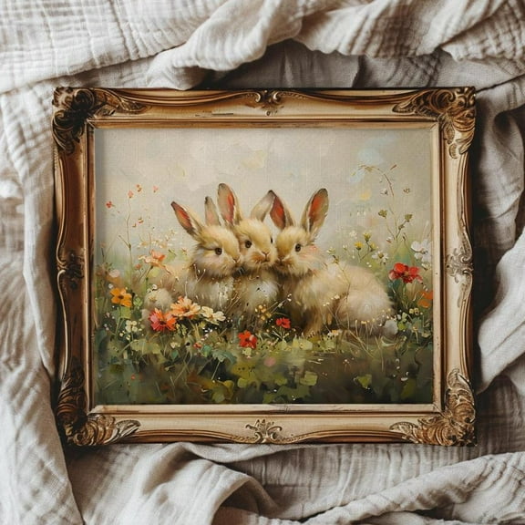 Cottagecore Easter Wall Art Easter Bunny Easter Decor Vintage Easter Wall Decor For Nursery Art Baby Animal Nursery Decor Rabbit #1813, Unframed Poster Size 8x12