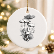 Cottagecore Floral Mushroom Aesthetic Goblincore Woman Christmas Ornament, Holiday Keepsake Gift, Ceramic Ornament