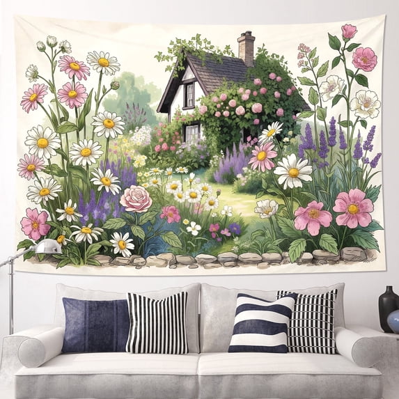 Bohemian Tapestry Wall Hanging,Wildflower Floral Tapestries for Dorm Room Decor, Boho Wall Art,Bed Throw,Sofa Cover,60"x40"