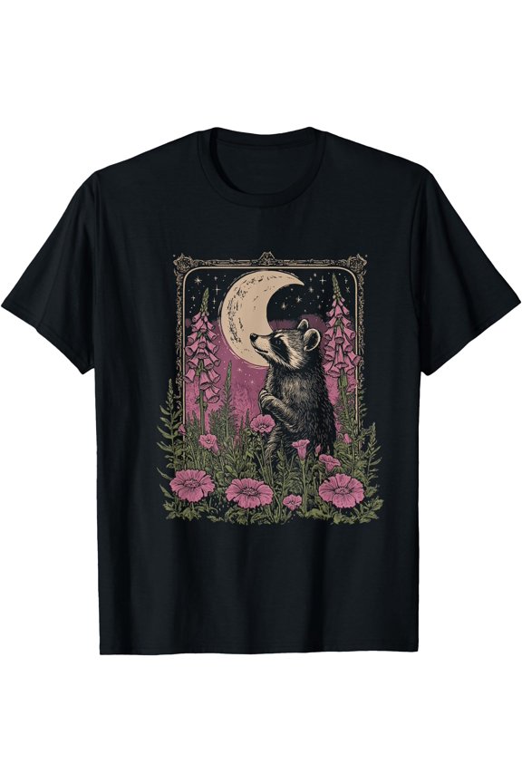 Cottagecore Flower Floral Moon Raccoon T-Shirt