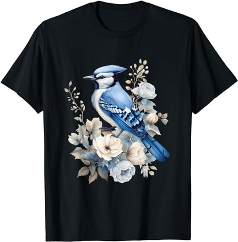 Cottagecore Flowers Blue Jay Birdlover Birdwatcher T-Shirt - Walmart.com