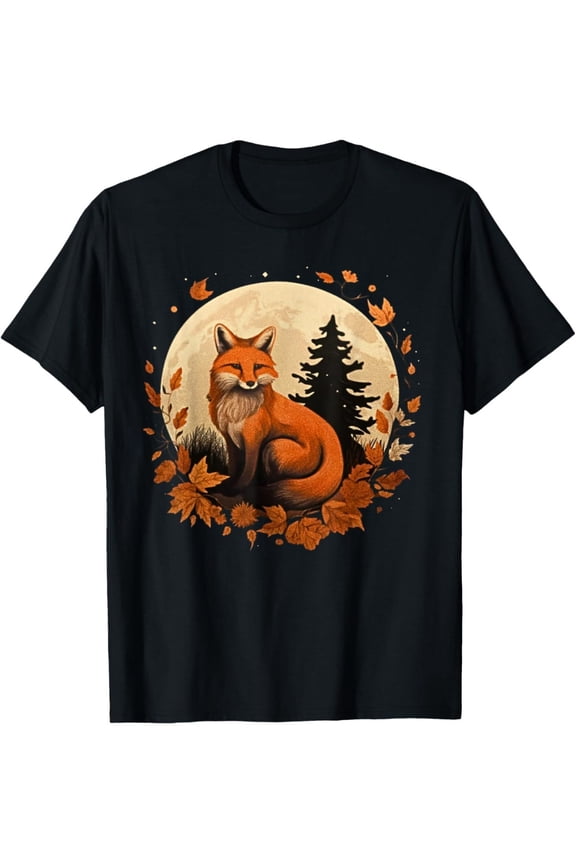 Cottagecore Fox Fall Leaves Aesthetic Retro Moon Autumn Gift T-Shirt