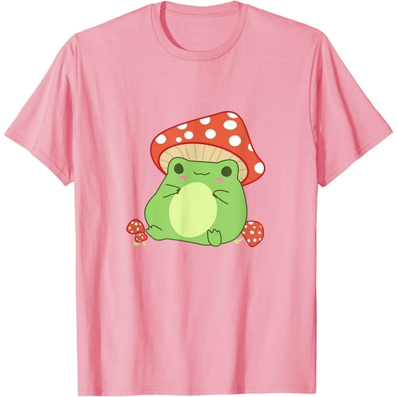Cottagecore Frog Aesthetic Cute With Mushroom Hat Unisex T-Shirt for Men Women Kids Toddler,Light Pink Color,Size 4XL