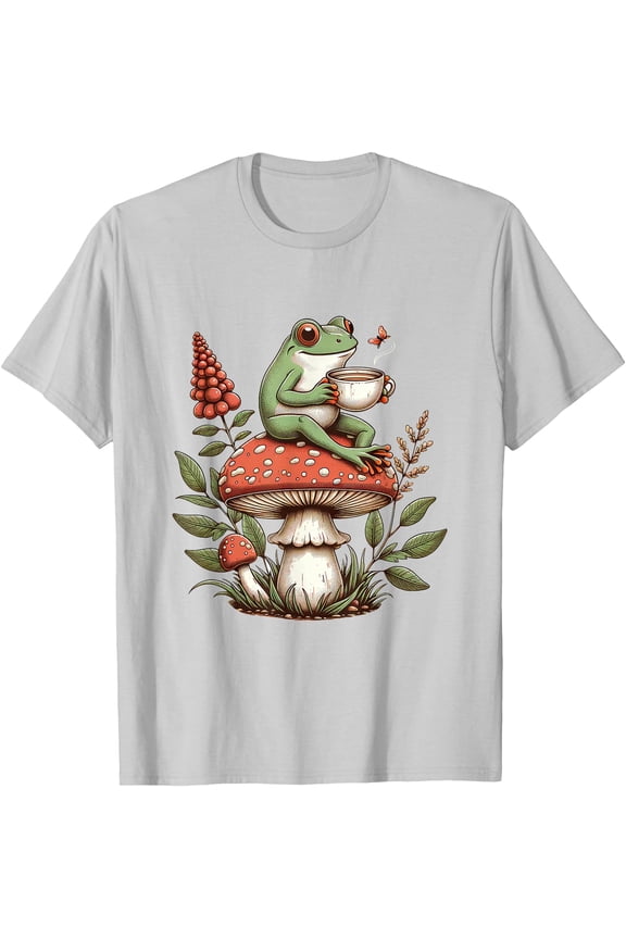 Cottagecore Frog Coffee Cottagecore Aesthetic Unisex T-Shirt for Men Women Kids Toddler