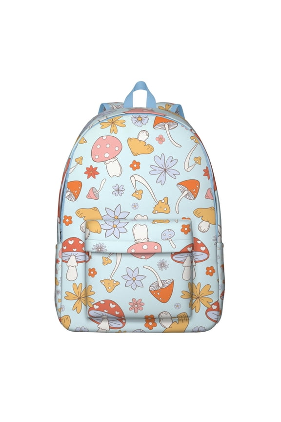 Cottagecore Fungi Backpack, Boho Mushroom School Bag with Vintage Magical Forest Woodland Design, Whimsical Fairy Tale Psychedelic Pattern, Aesthetic Gothic Style