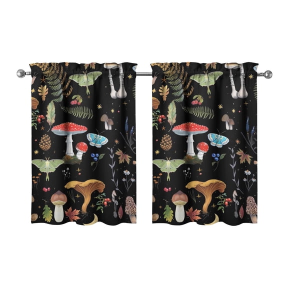 Cottagecore Fungi Curtains 2 Pieces - Kawaii Cute Mushroom Print, 27.5x36 Inch Tier Kitchen Window Treatments, Machine Washable Semi-Sheer Fabric with Rod Pocket