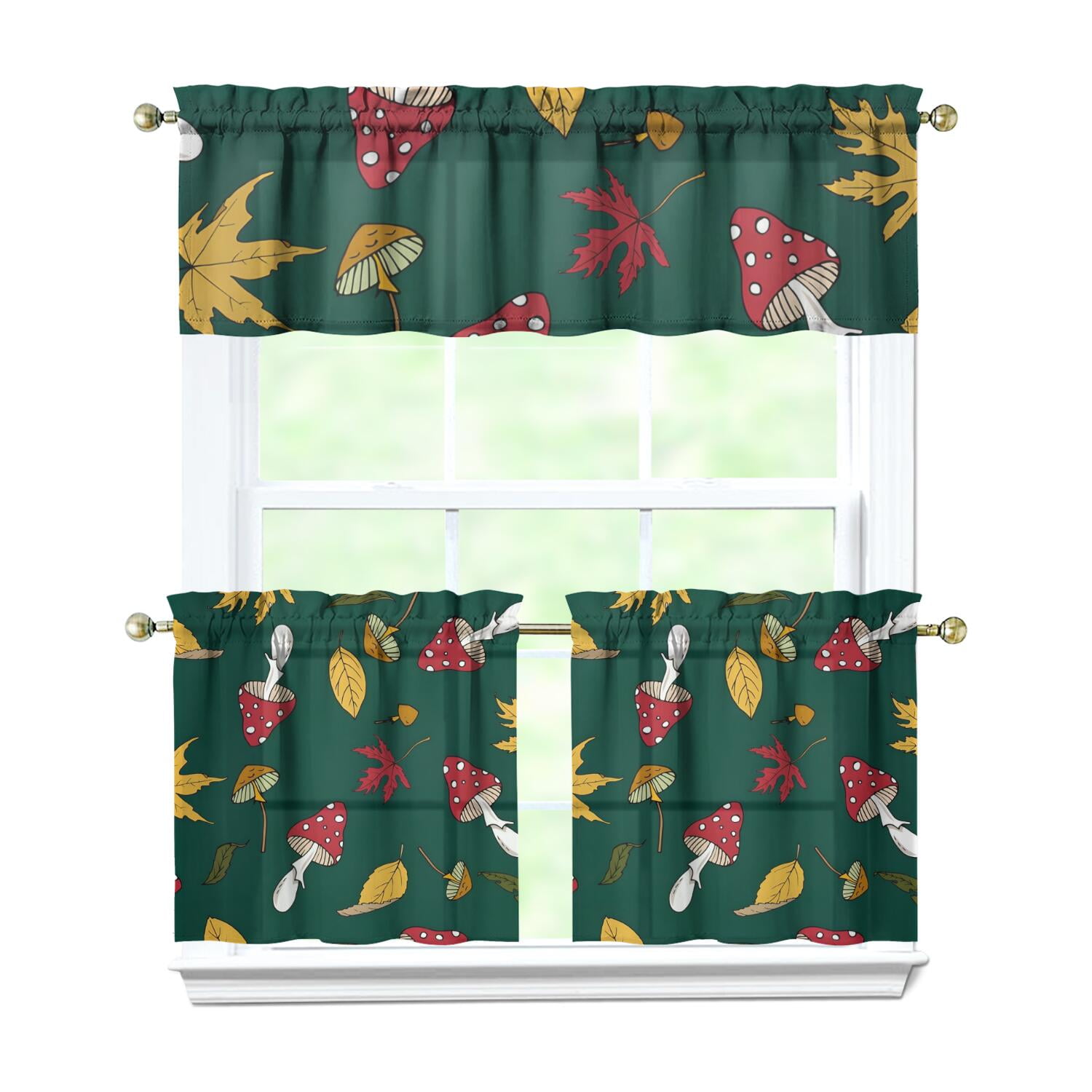 Cottagecore Fungi Kitchen Curtains 3 PC - Boho Mushroom & Woodland ...