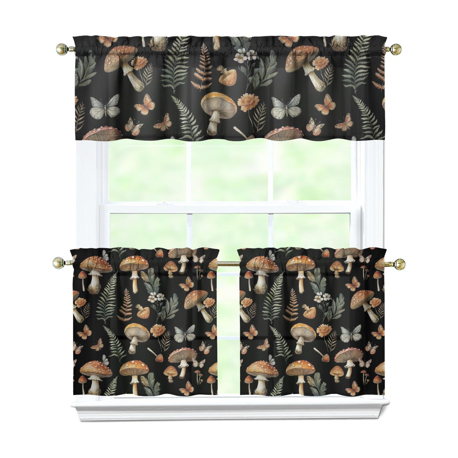Cottagecore Fungi Kitchen Curtains 3 PC - Boho Mushroom & Woodland ...