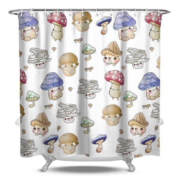 Cottagecore Fungi and Psychedelic Mushroom Shower Curtain, Waterproof Polyester, Machine Washable, Includes Hooks, Perfect for Trippy and Whimsical Bathroom Decor