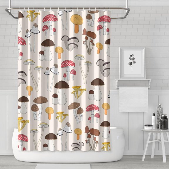 Cottagecore Fungi Shower Curtain - Boho Mushroom Aesthetic Waterproof Machine Washable Bathroom Decor