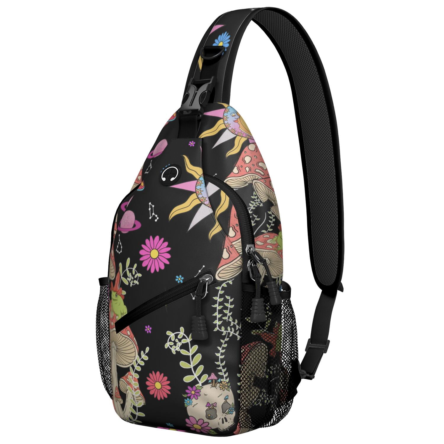 Cottagecore Fungi Sling Bag - Lightweight Shoulder Backpack for Hikers & Commuters - Anti-Theft Design with Durable & Comfortable Straps