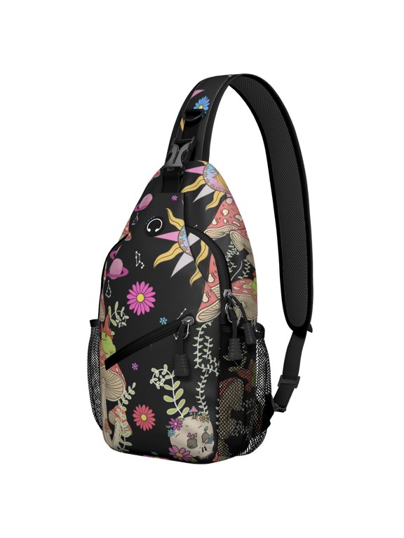 Cottagecore Fungi Sling Bag - Lightweight Shoulder Backpack for Hikers & Commuters - Anti-Theft Design with Durable & Comfortable Straps