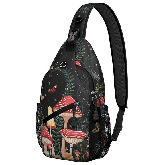 Cottagecore Fungi Sling Bag - Lightweight Shoulder Backpack for Hikers & Commuters - Anti-Theft Design with Durable & Comfortable Straps