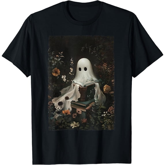 Cottagecore Reading Cottagecore Ghost Reading Book Floral Halloween Costume Goth T-Shirt ...