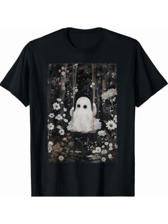 Cottagecore Ghost Swing Floral Aesthetic Halloween Spooky T-Shirt