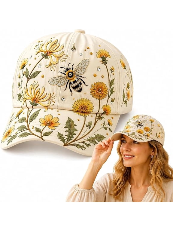 Women's Vintage Floral Baseball Cap, Adjustable Cotton Cottagecore Sun Hat for Outdoor Gardening and Travel