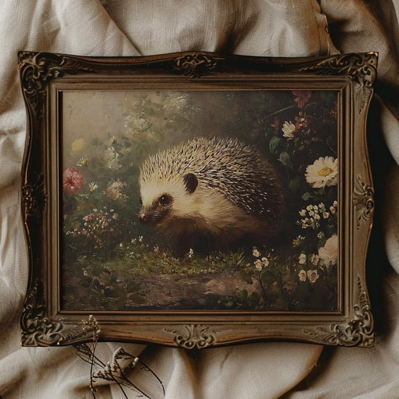 Cottagecore Hedgehog Wall Art, Hedgehog Memorial Decor, Unframed Paper Poster 8x10in