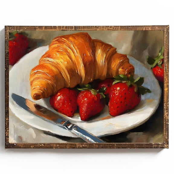 Cottagecore Kitchen Wall Art Breakfast Wall Decor For Breakfast Nook Wall Art Strawberry Poster Cute Wall Decor For Kitchen Croissant Poster, 12x18 UNFRAMED