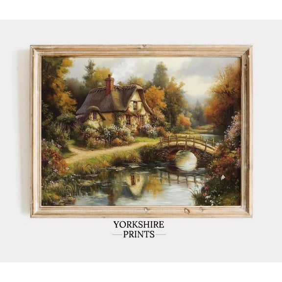 Cottagecore Landscape Art Print, Vintage Country House Home Decor #3650, 8x12 UNFRAMED