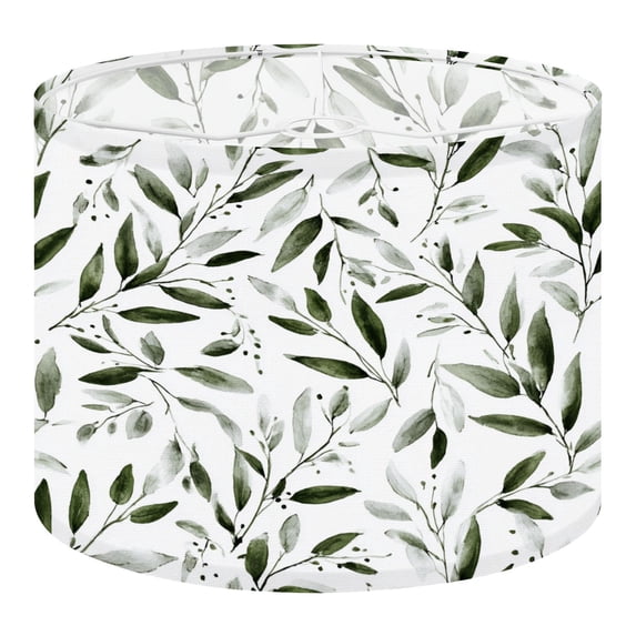 Cottagecore Linen Drum Lampshades Watercolor Green Leaf White 13"x13"x10" Light Shade for Table Lamps Floor Lamp Shades Lampshade Replacement Assembly Required Farmhouse Home Decor