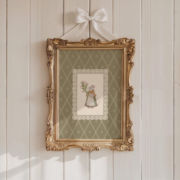Cottagecore Mouse Childrens Room Decor Vintage Fairytale Nursery Wall Decor Wildflower Woodland Animal