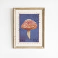 thumbnail image 1 of Cottagecore Mushroom Print Red Toadstool Blue Background, Stretched Canvas 8x10in, 1 of 4