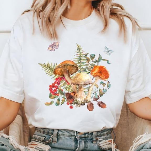 Cottagecore Mystic Forest Mushroom Shirt, Autumn Jumper Shirt, Boho Hippy Clothes, Nature Woodland Shirt, Goblincore Aesthetic Folk Clothes Unisex S-5XL Hot Trending Shirt, Vintage Birthday Gift