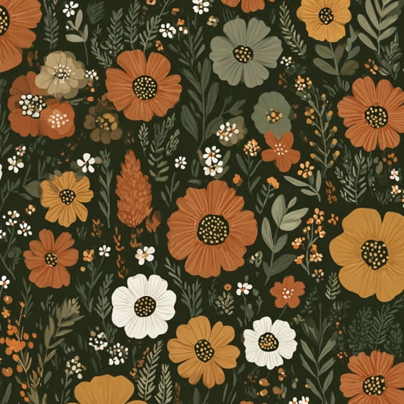 Cottagecore Peel and Stick Wallpaper 17.7in x 9.8ft Autumn Floral Orange White Green Flowers Dark Contact Paper Vinyl Waterproof Self Adhesive Wall Paper for Bedroom Shelf Cabinet Renter Friendly