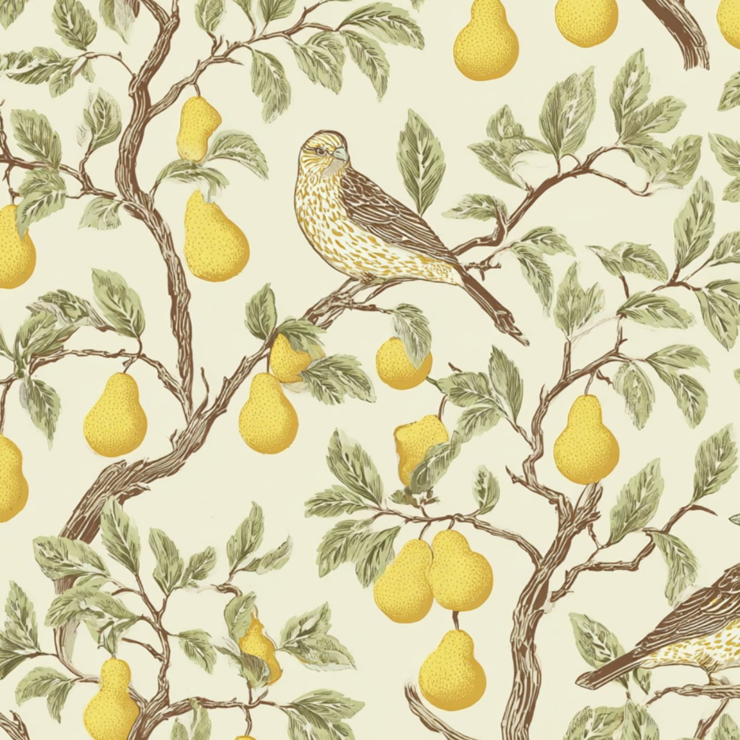 Cottagecore Peel and Stick Wallpaper 17.7in x 9.8ft Birds Perched Pear Tree Yellow Fruit Green Leaves Contact Paper Vinyl Waterproof Self Adhesive Wall Paper for Bedroom Shelf Cabinet Renter Friendly