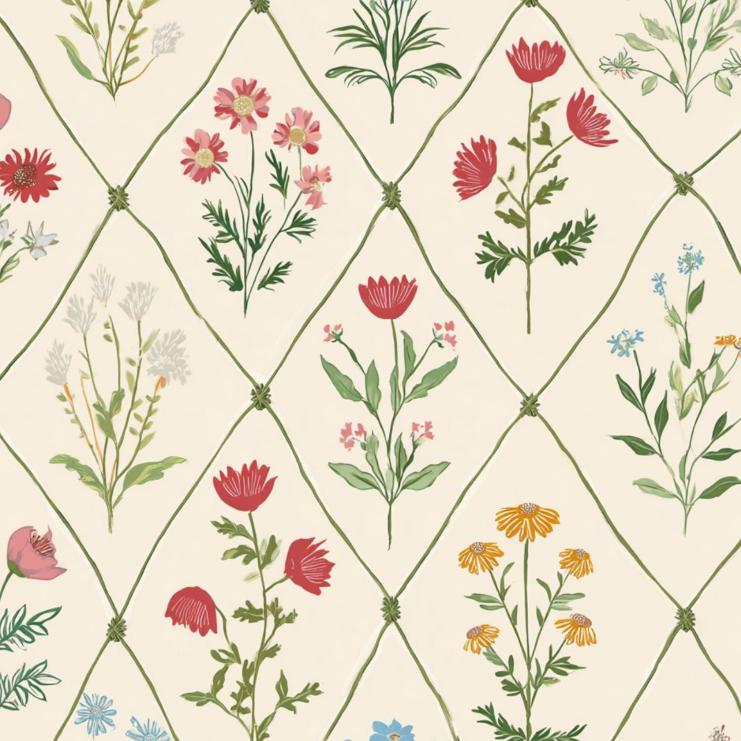 Cottagecore Peel and Stick Wallpaper 17.7in x 9.8ft Delicate Floral Red Pink Yellow Blooms Cream Contact Paper Vinyl Waterproof Self Adhesive Wall Paper for Bedroom Shelf Cabinet Renter Friendly
