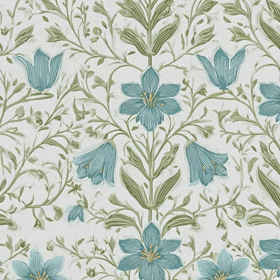 Cottagecore Peel and Stick Wallpaper 17.7in x 9.8ft Floral Blue Green Botanical Hand Drawn Style Contact Paper Vinyl Waterproof Self Adhesive Wall Paper for Bedroom Shelf Cabinet Renter Friendly