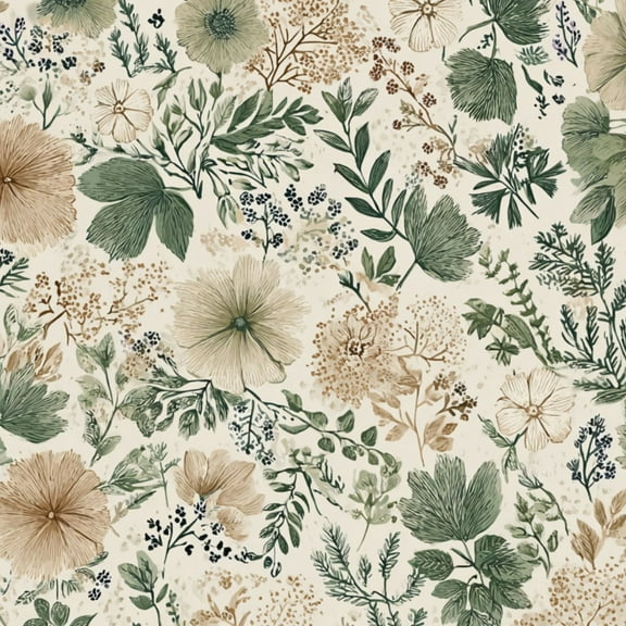 Cottagecore Peel and Stick Wallpaper 17.7in x 9.8ft Vintage Botanical Floral Green Beige Hues Contact Paper Vinyl Waterproof Self Adhesive Wall Paper for Bedroom Shelf Cabinet Renter Friendly