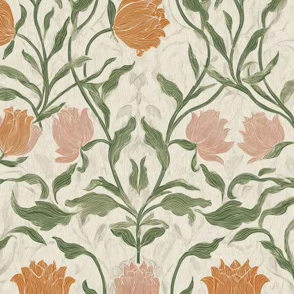 Cottagecore Peel and Stick Wallpaper 17.7in x 9.8ft Vintage Floral Orange Pink Flowers Cream Contact Paper Vinyl Waterproof Self Adhesive Wall Paper for Bedroom Shelf Cabinet Renter Friendly