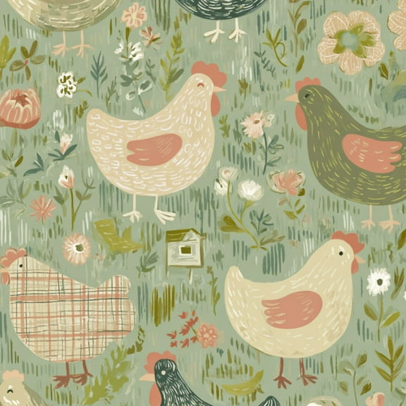 Cottagecore Peel and Stick Wallpaper 17.7in x 9.8ft Whimsical Farm Chickens Flowers Pastel Colors Contact Paper Vinyl Waterproof Self Adhesive Wall Paper for Bedroom Shelf Cabinet Renter Friendly