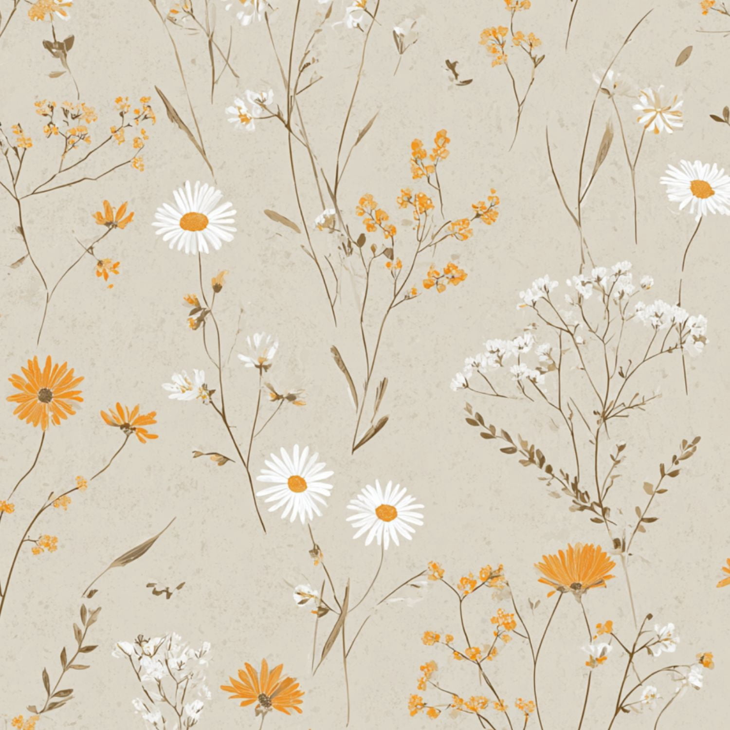 Cottagecore Peel and Stick Wallpaper 23.6in x 9.8ft Delicate Floral White Orange Daisies Beige Contact Paper Vinyl Waterproof Self Adhesive Wall Paper for Bedroom Shelf Cabinet Renter Friendly