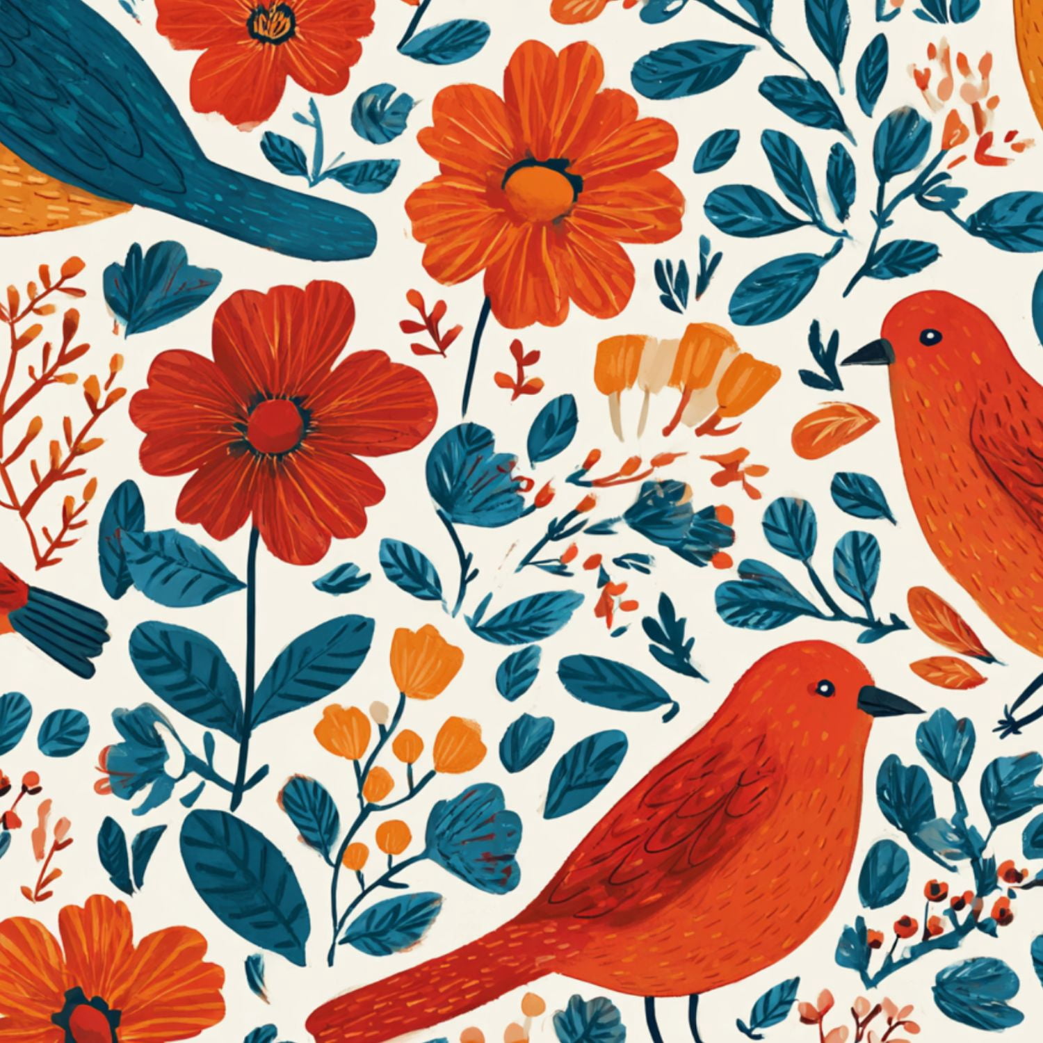 Cottagecore Peel and Stick Wallpaper 23.6in x 9.8ft Red Birds Vibrant Flowers Colorful Floral Contact Paper Vinyl Waterproof Self Adhesive Wall Paper for Bedroom Shelf Cabinet Renter Friendly