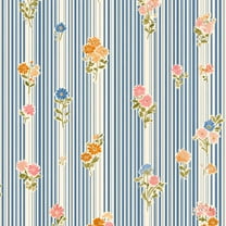 Cottagecore Peel and Stick Wallpaper 23.6in x 9.8ft Vintage Floral Blue Stripes Watercolor Flowers Contact Paper Vinyl Waterproof Self Adhesive Wall Paper for Bedroom Shelf Cabinet Renter Friendly