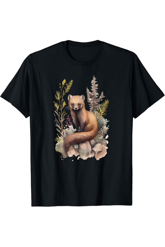 Cottagecore Pine Marten Floral Cute Woodland Aesthetic T-Shirt Size S-5XL