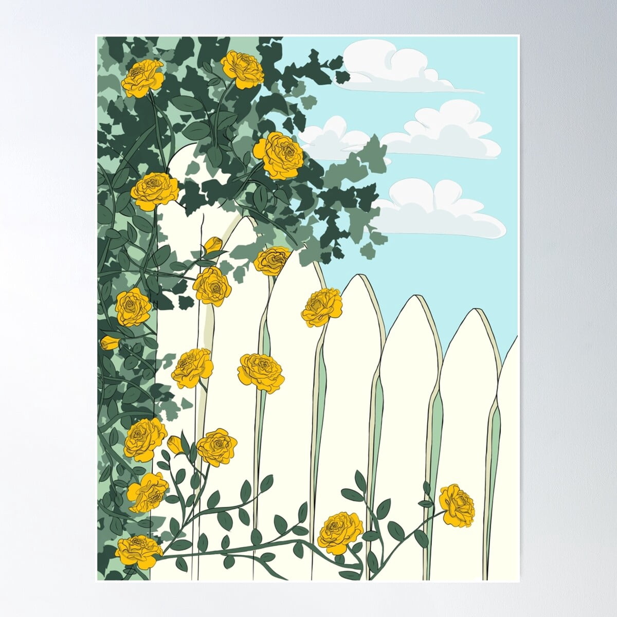 Cottagecore Roses On A Fence Poster Wall Art, Modern Wall Decor For ...