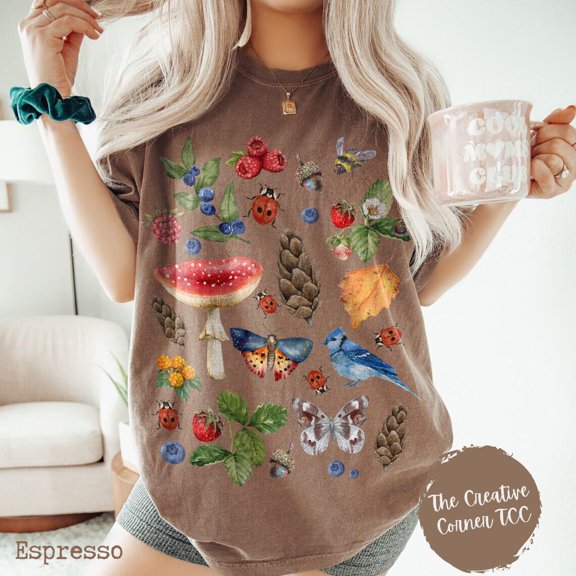 Cottagecore Shirt, Mushroom Tshirt, Vintage Fruit Tee, Forrestcore Shirt, Blue Jay Tshirt For Women, Women'S Graphic Tees For Her SWEATSHIRT All Size S-5XL